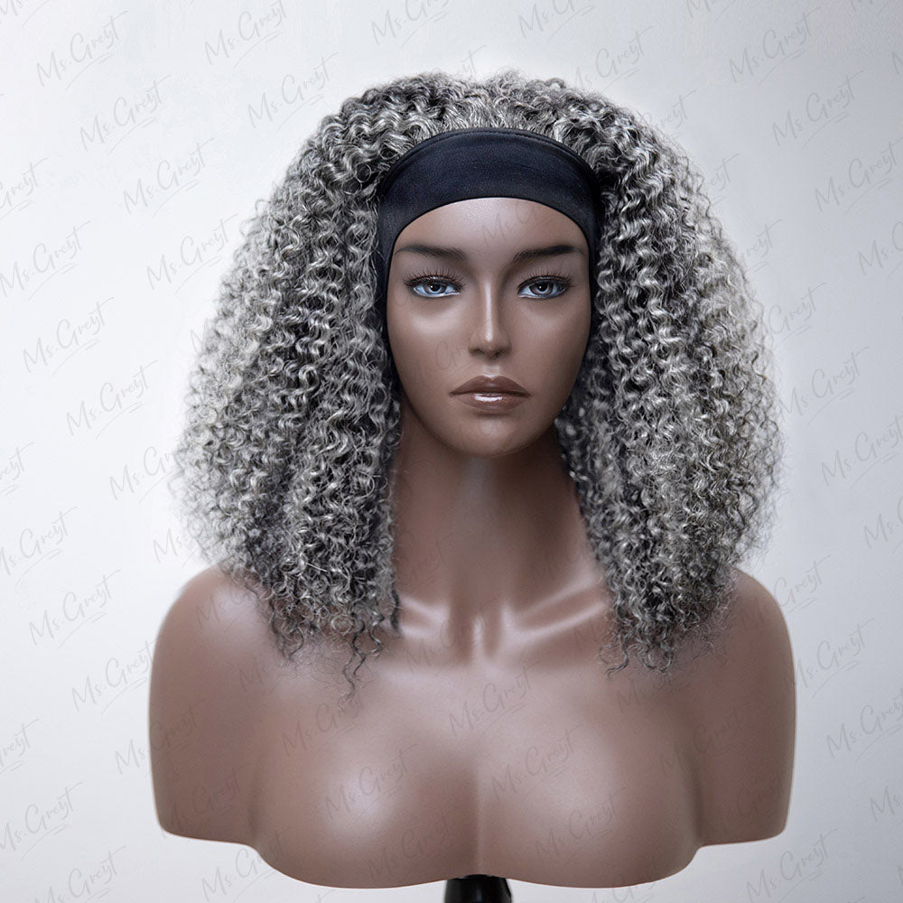 Grey Coily Human Hair Headband Wig™️-GHBW001