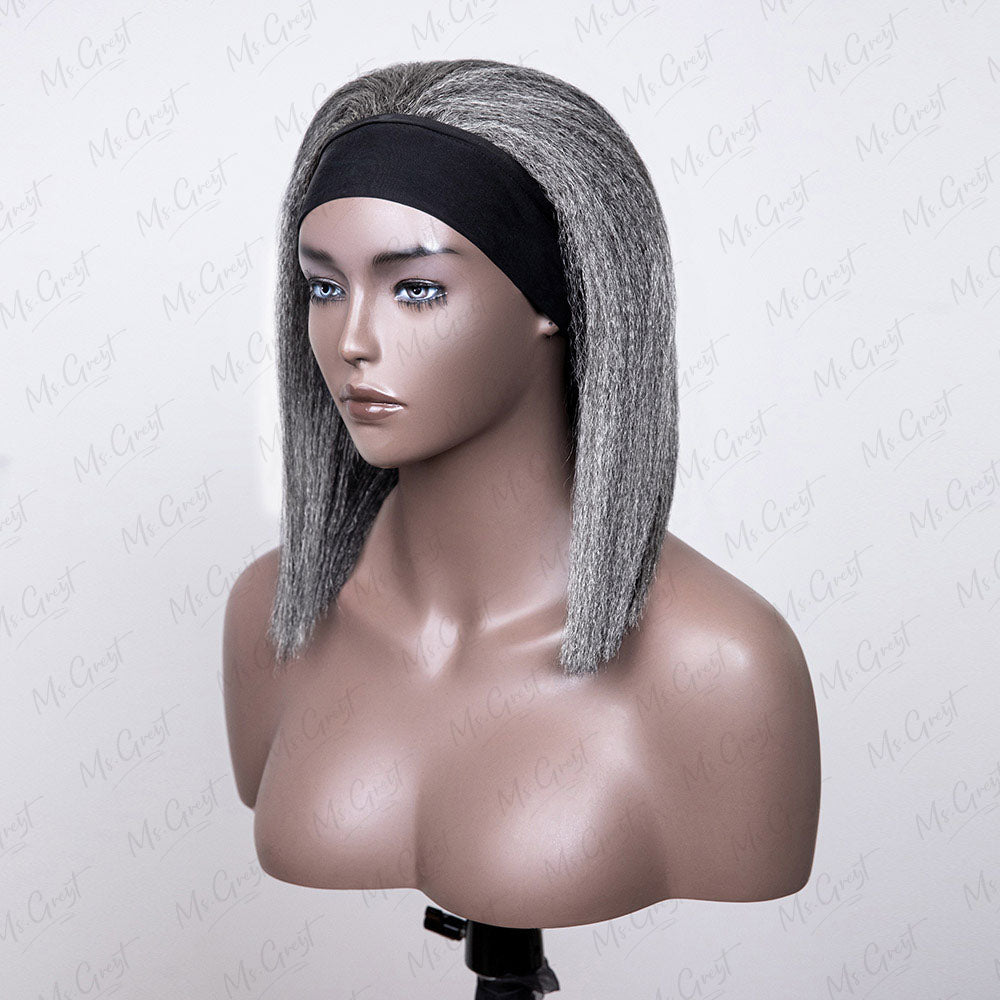 Grey Kinky Blow Out Human Hair Headband Wig™️- GHBW002