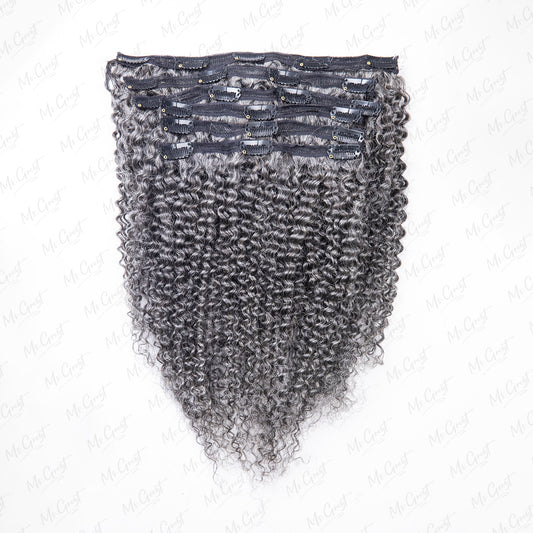 #44 Gray Human Hair Coily Clip Ins Hair Extensions™️-GCCI002