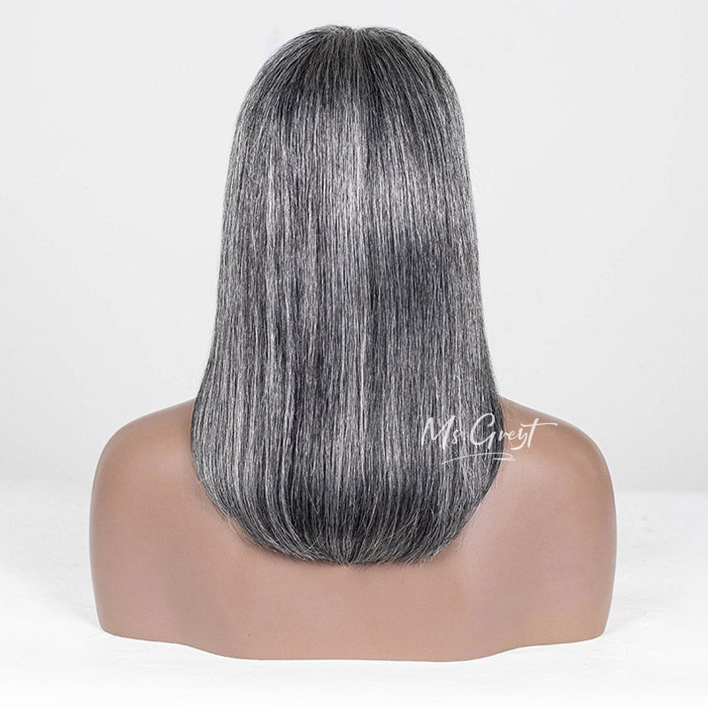 Straight Bob With Bangs Grey Human Hair Lace Front Wig™️-GLFW025