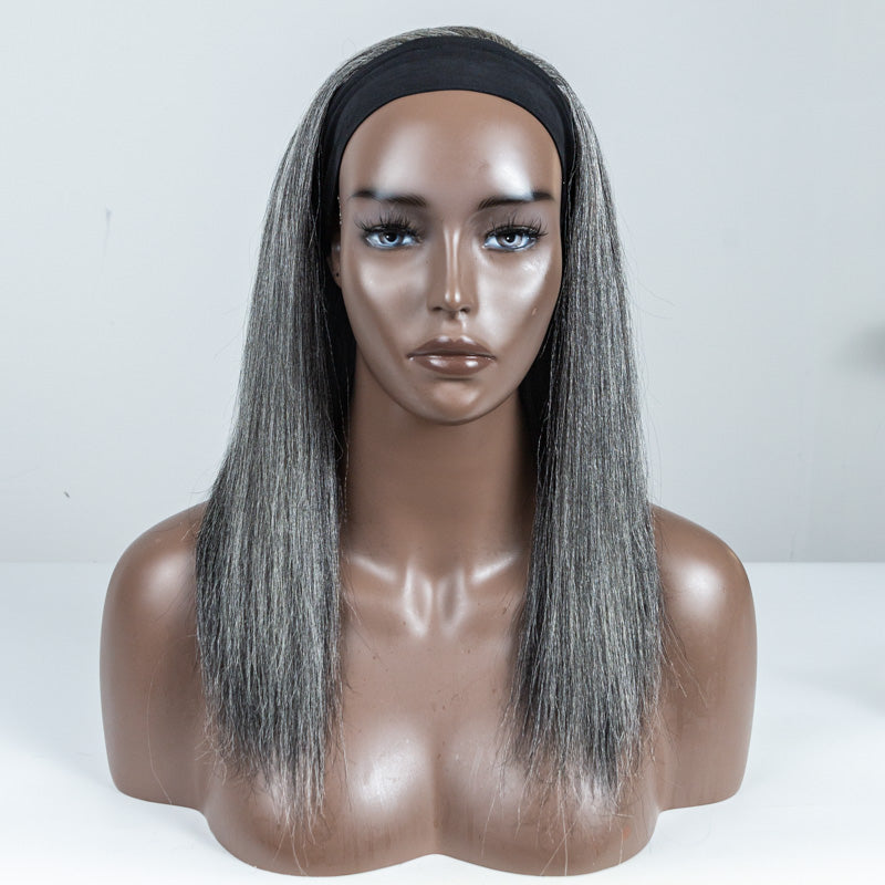 Grey Yaki Human Hair Headband Wig - MF-25