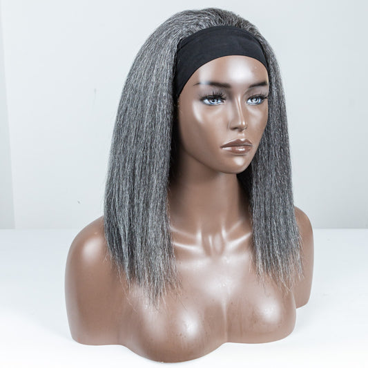 Grey Kinky Blow-out Human Hair Headband Wig - MF-26