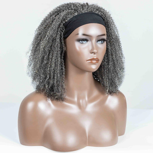 Grey Coily Human Hair Headband Wig - MF-8