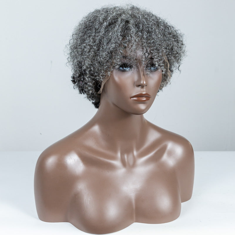 Grey Coily Human Hair Lace Front Wig (13"*6") - MS-79