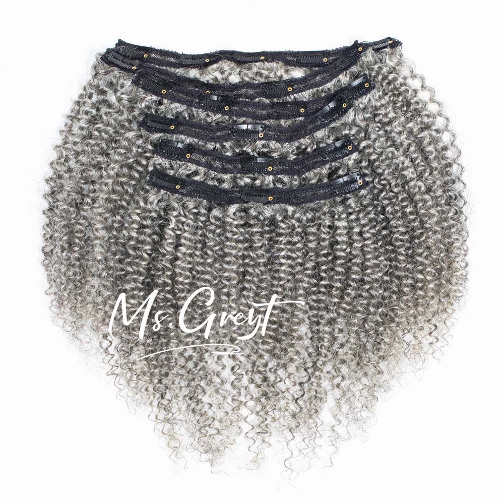 60 Gray Curly Human Hair Clip Ins Hair Extensions™️-GCCI003 – msgreyt