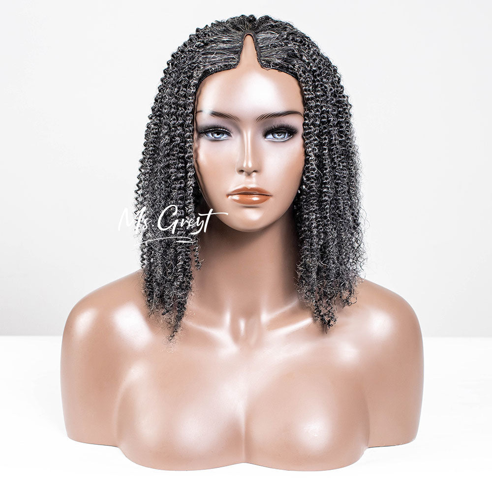 #34 Kinky Salt and Pepper Human Hair V-Part Wig™️-GVPW013