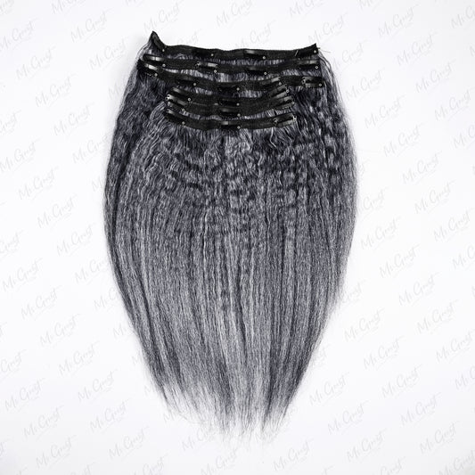 #34 Salt and Pepper kinky blow out Clip Ins Hair Extensions™️-GCCI006