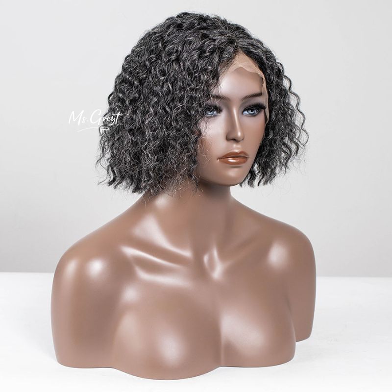 #34 Chin Length Grey Curly Human Hair Lace Front Wig™️-GLFW023S