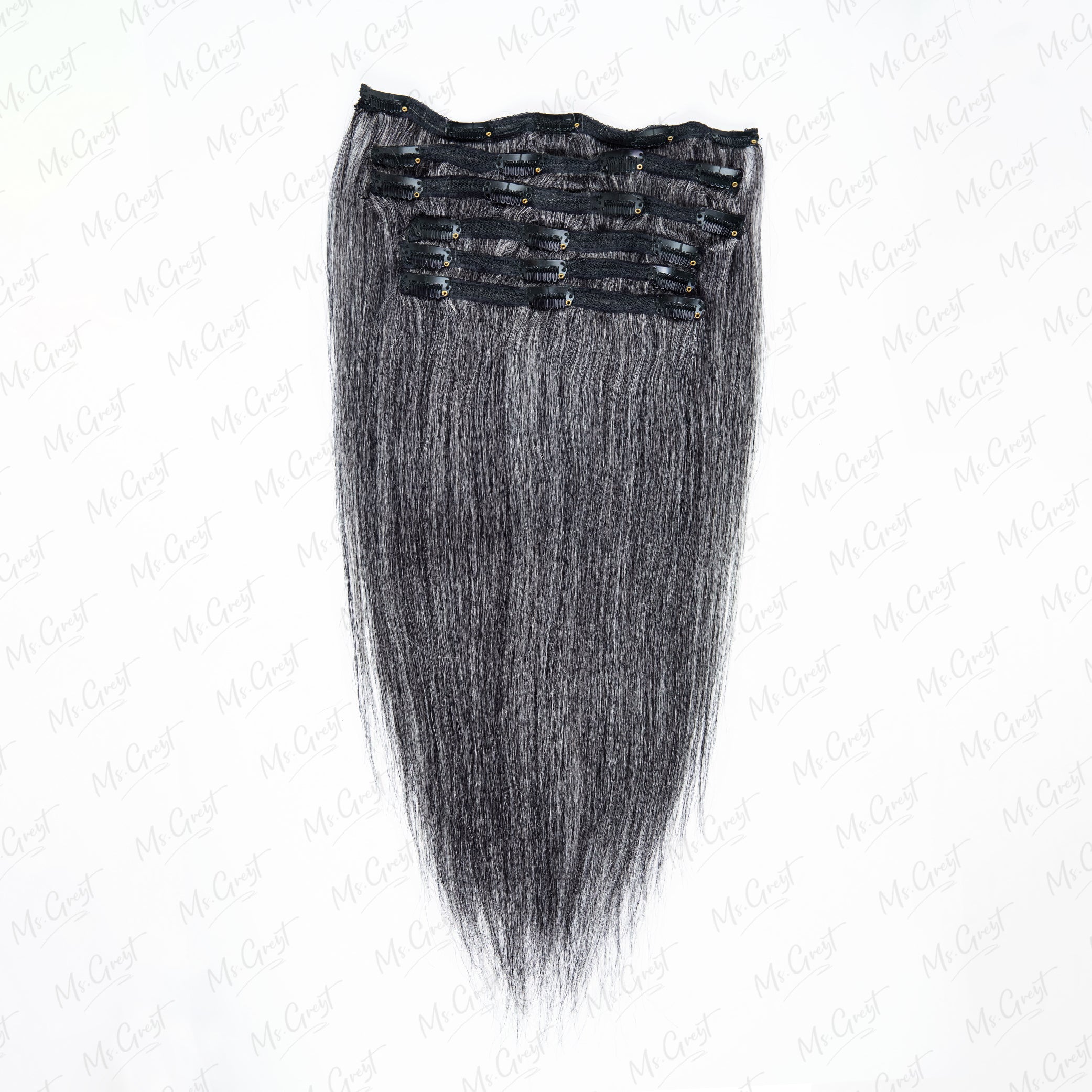 34 Salt And Pepper Human Hair Yaki Clip Ins Hair Extensions™️ Gcci005 Msgreyt