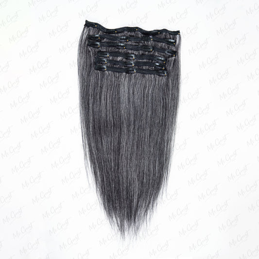 #34 Salt and Pepper Human Hair Yaki Clip Ins Hair Extensions™️-GCCI005