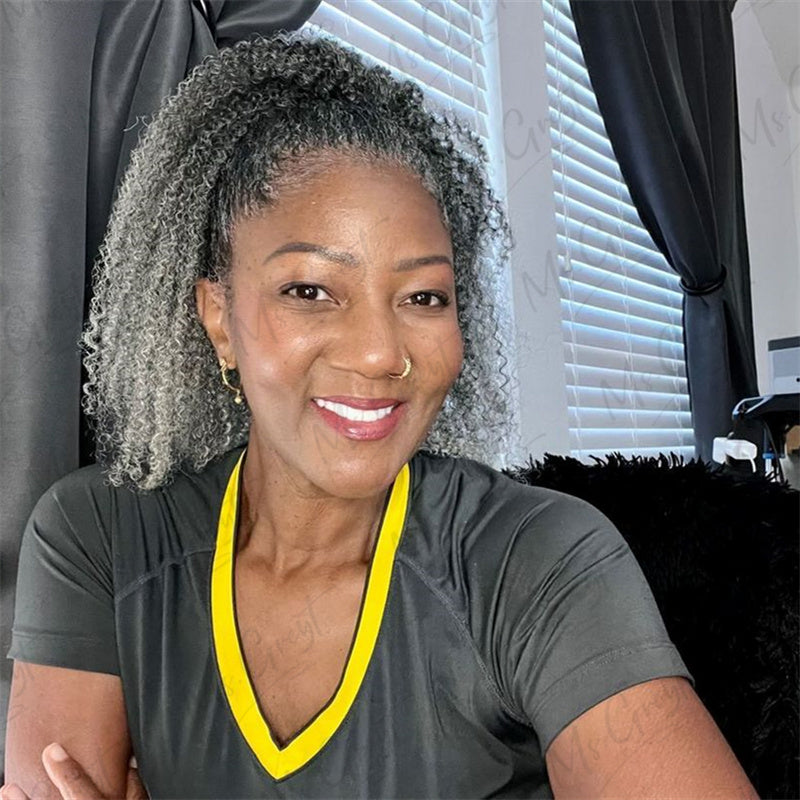 16" Grey Human Hair Drawstring Ponytail™️-GPONT001