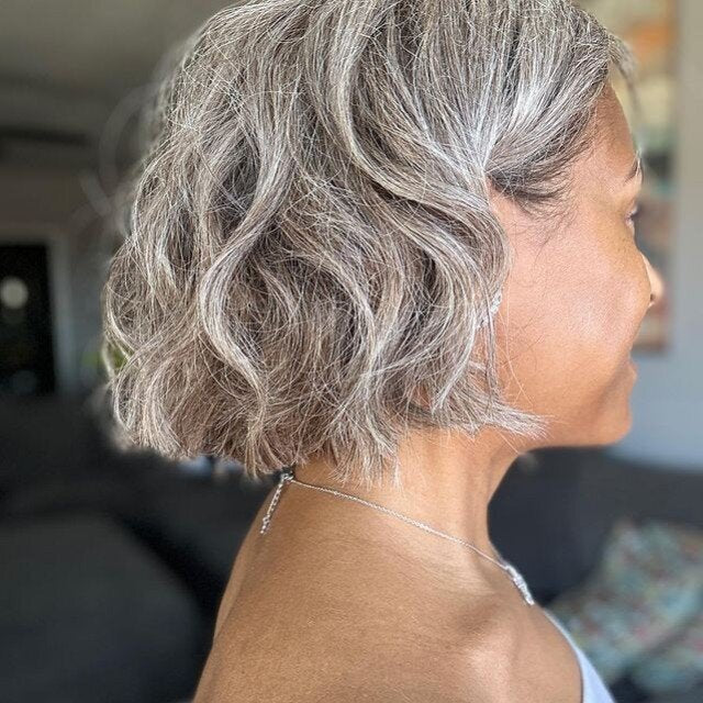 Layered Short Bob Brownish Gray Human Hair Lace Front Wig™️-GLFW016S