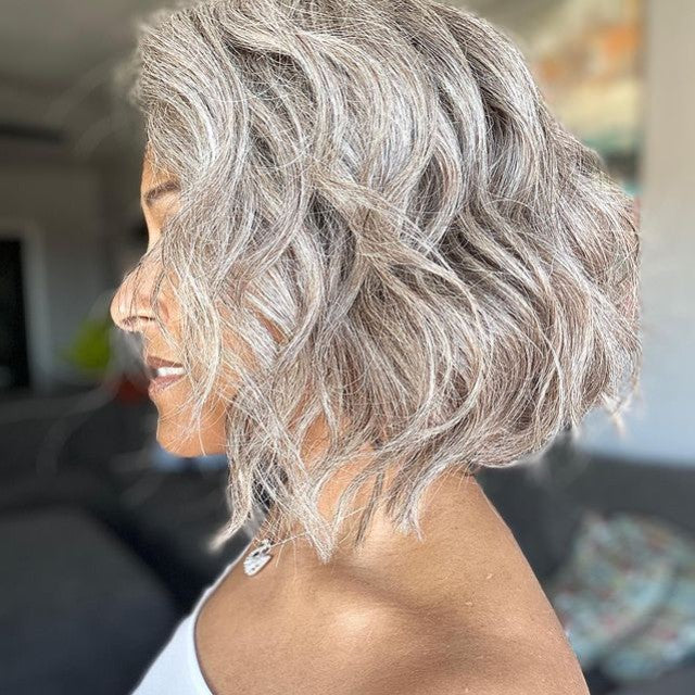 Layered Short Bob Brownish Gray Human Hair Lace Front Wig™️-GLFW016S