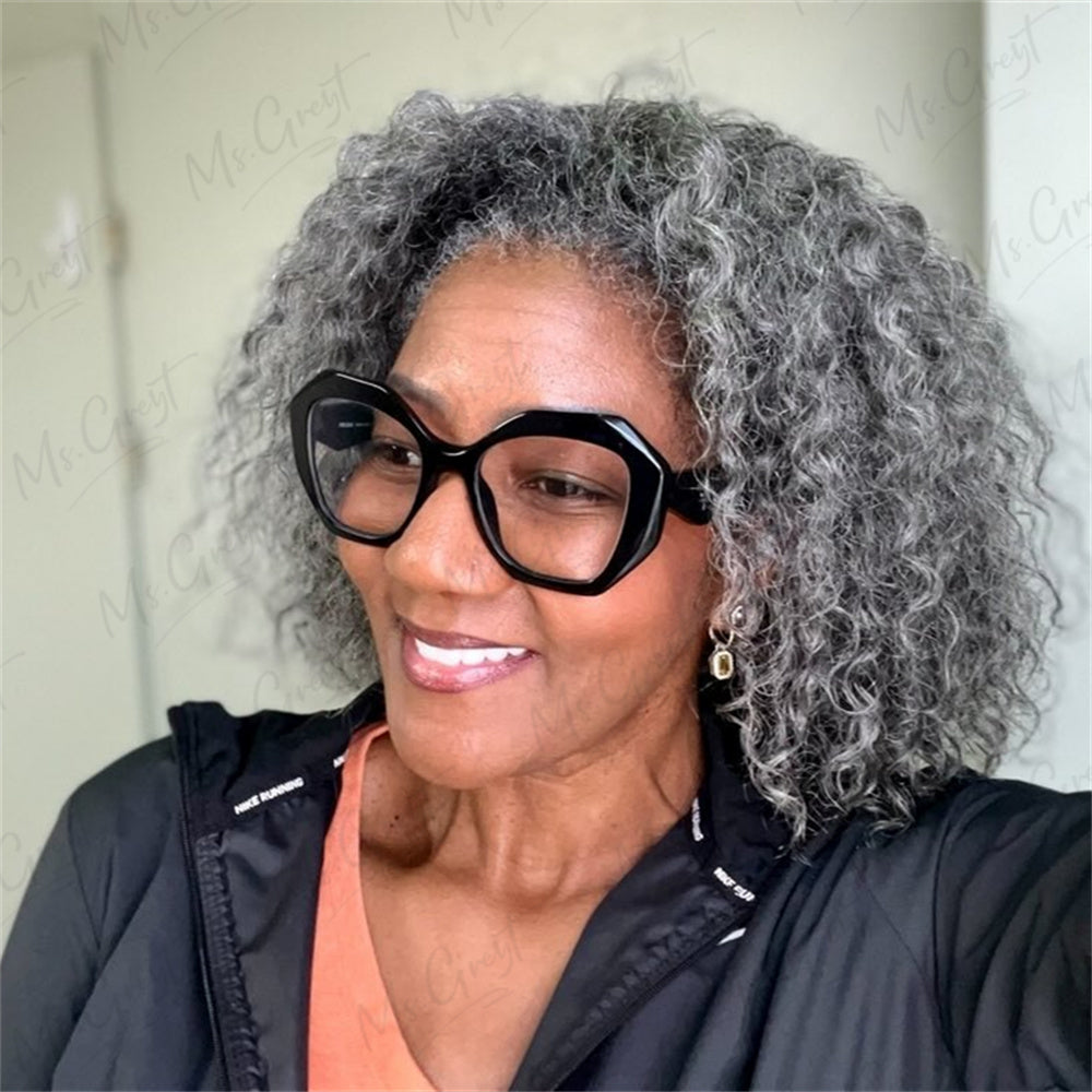 Short Bob Grey Curly Human Hair Lace Front Wig™️-GLFW004S