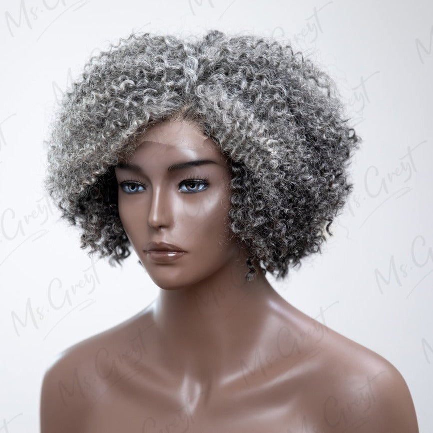 Short Layered Gray Curly Human Hair Lace Front Wig™️-GLFW009S
