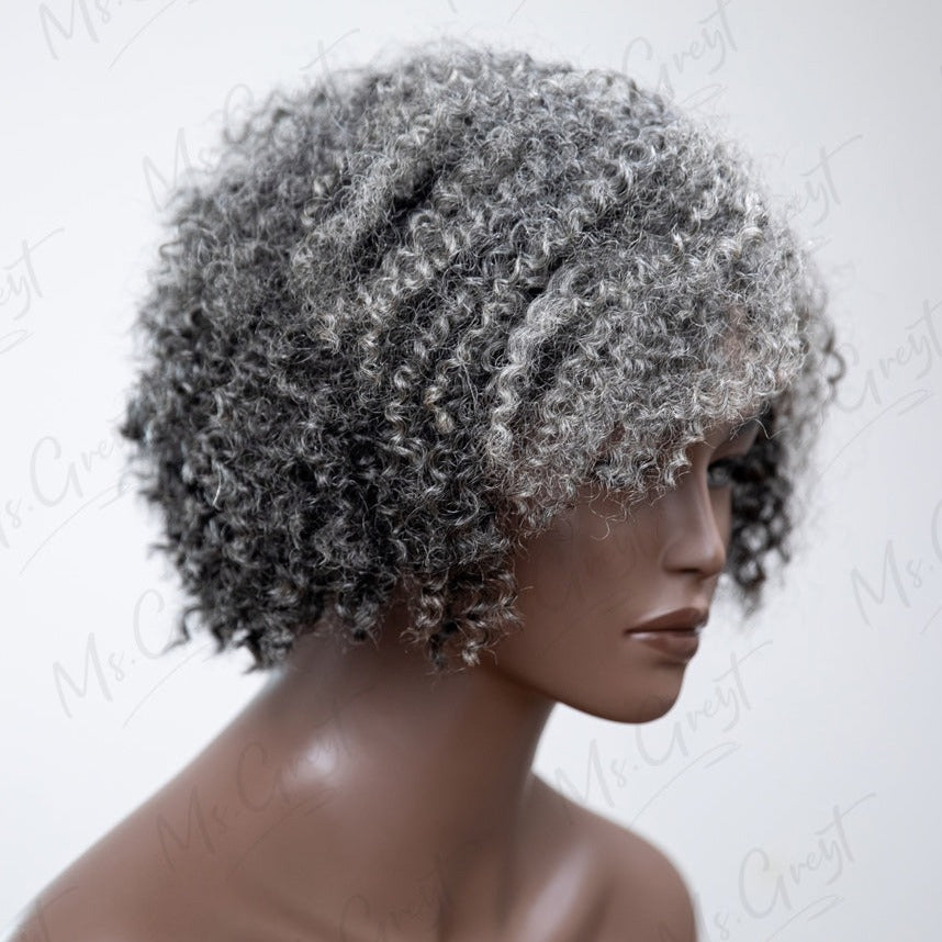 Short Layered Gray Curly Human Hair Lace Front Wig™️-GLFW009S