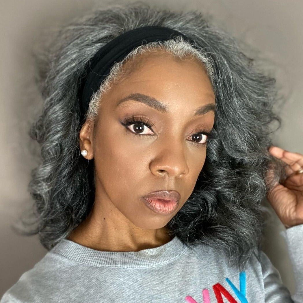 Grey Kinky Blow Out Human Hair Headband Wig™️- GHBW002