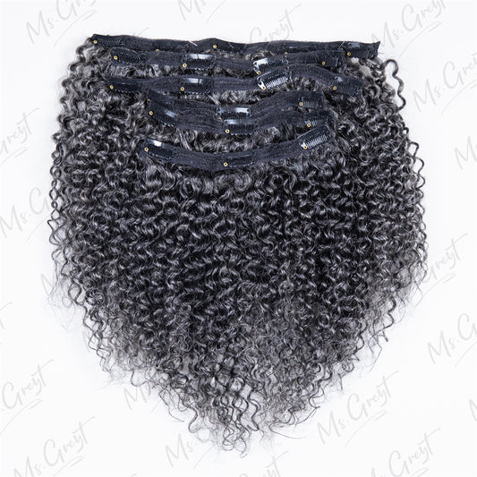 #34 Salt and Pepper Coily Clip Ins Hair Extensions™️-GCCI002