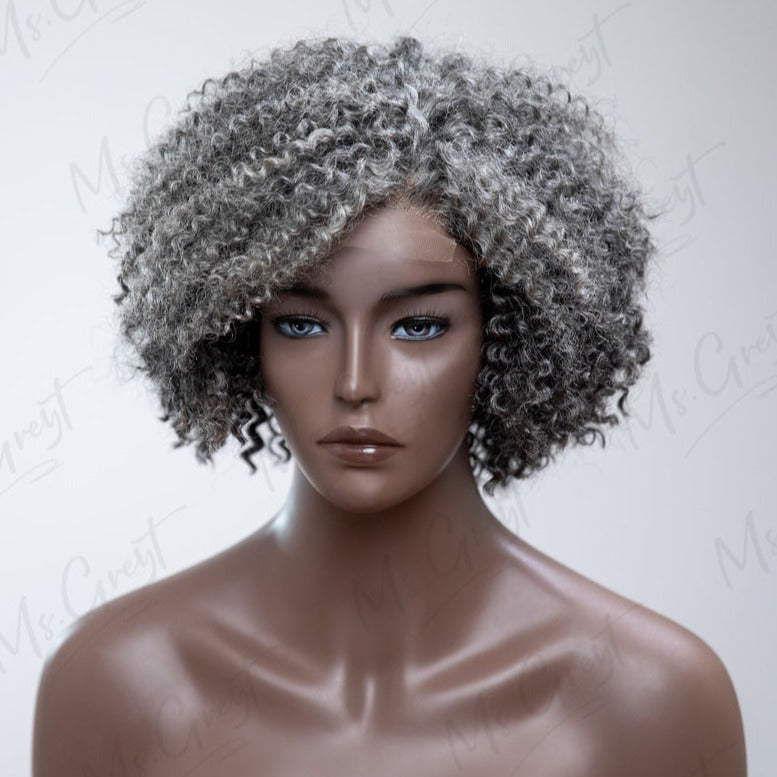 Short Layered Gray Curly Human Hair Lace Front Wig™️-GLFW009S