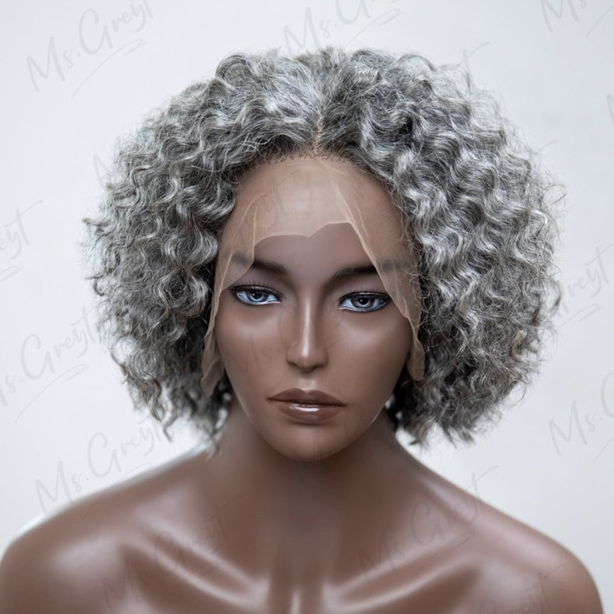 Short Bob Grey Curly Human Hair Lace Front Wig™️-GLFW004S