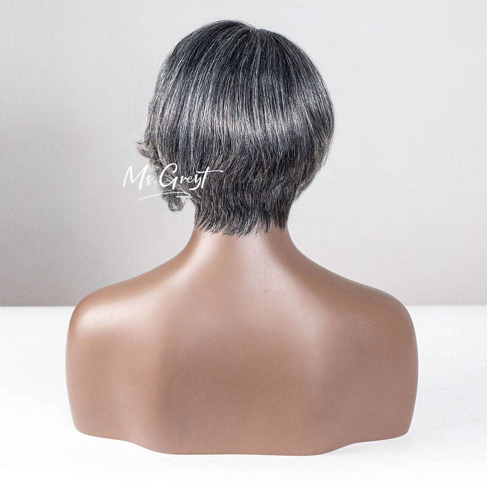 #51 Chin Length Grey Pixie Bob Human Hair Lace Front Wig™️-GLFW024