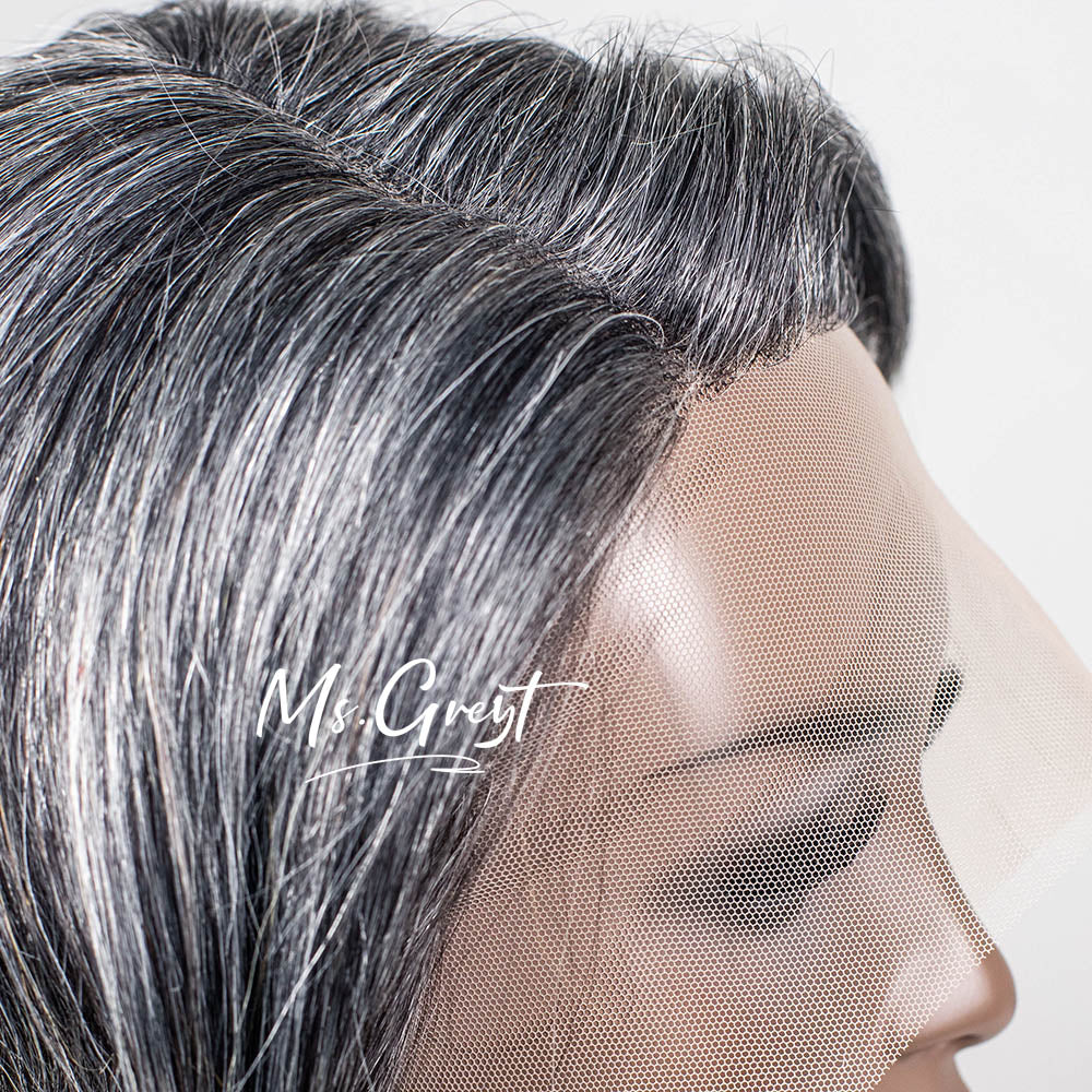 #51 Chin Length Grey Pixie Bob Human Hair Lace Front Wig™️-GLFW024