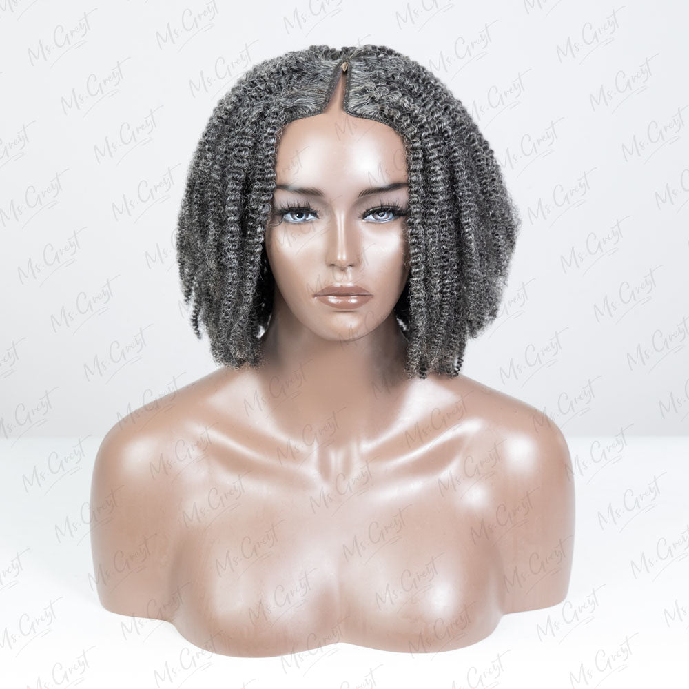 #44 Kinky Grey Human Hair V-Part Wig™️-GVPW003