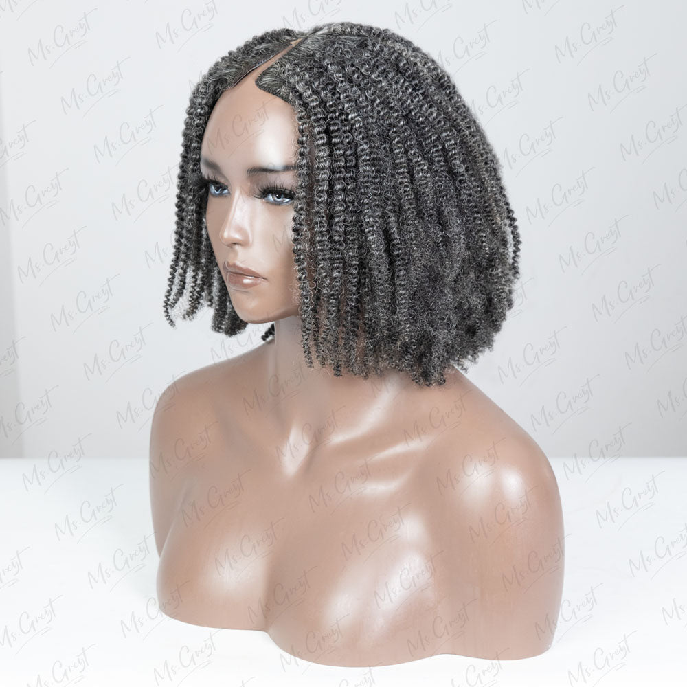 #44 Kinky Grey Human Hair V-Part Wig™️-GVPW003