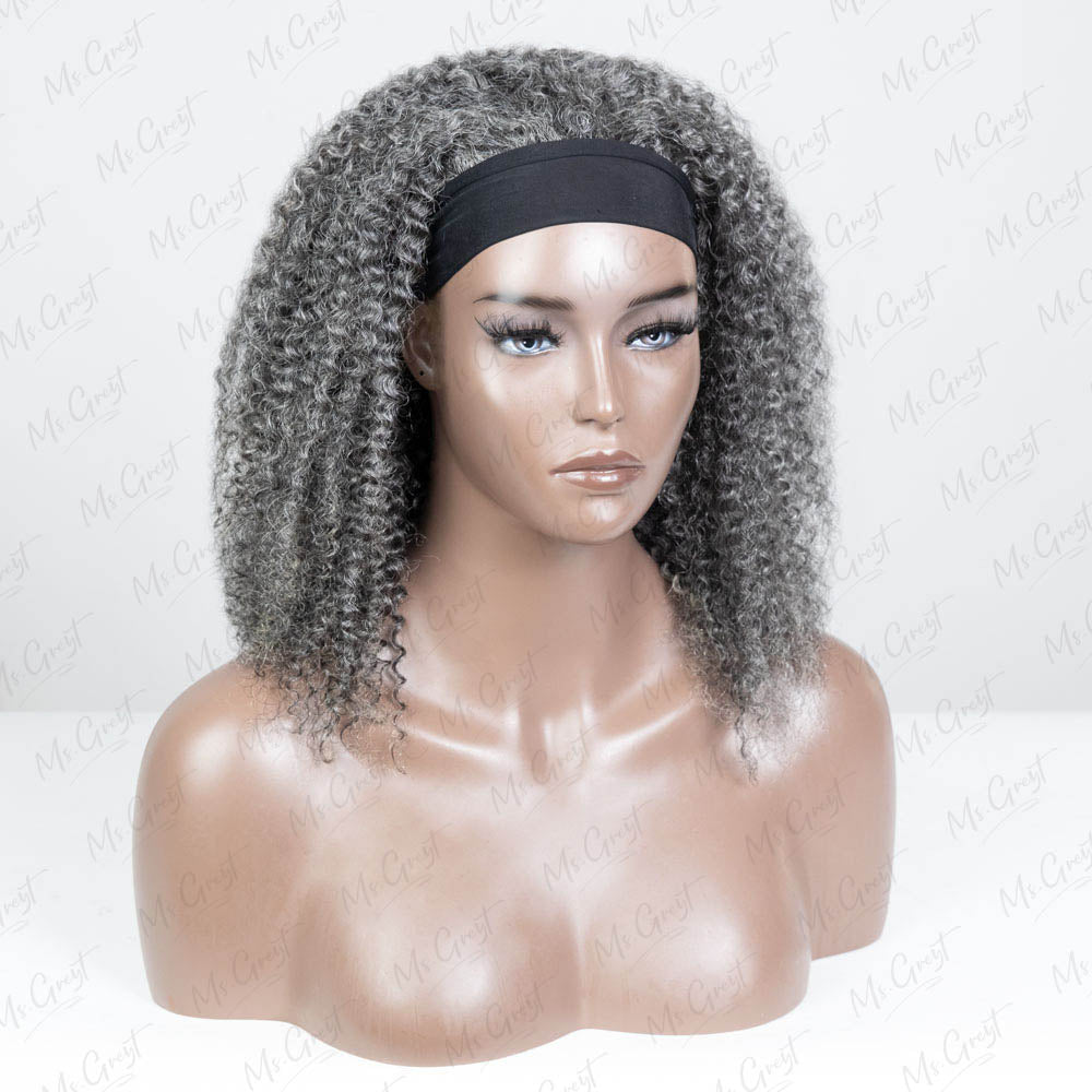 #51 Grey Curly Human Hair Headband Wig™️™️-GHBW006