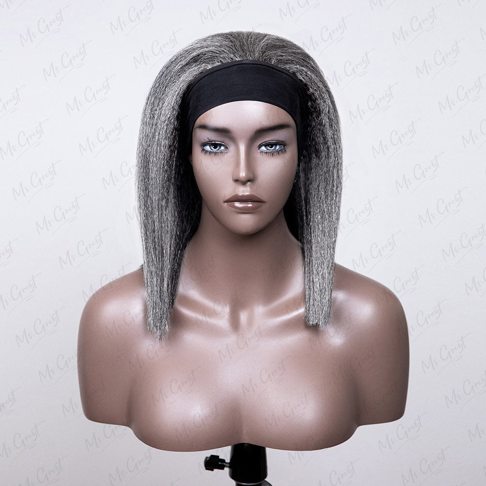 Grey Kinky Blow Out Human Hair Headband Wig™️- GHBW002