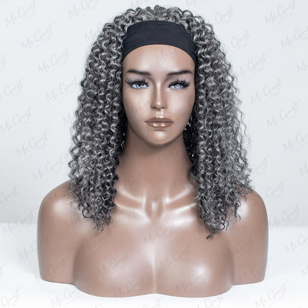 #44 Grey Curly Human Hair Headband Wig™️-GHBW004