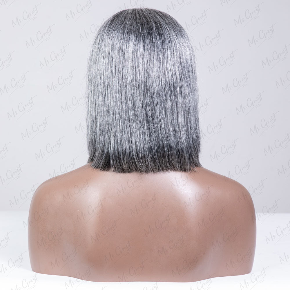 Layered Short Bob With Bangs Grey Human Hair Lace Front Wig™️-GLFW018S