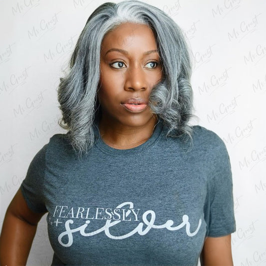 Side Part Layered Short Wavy Grey Human Hair Lace Front Wig™️-GLFW010S