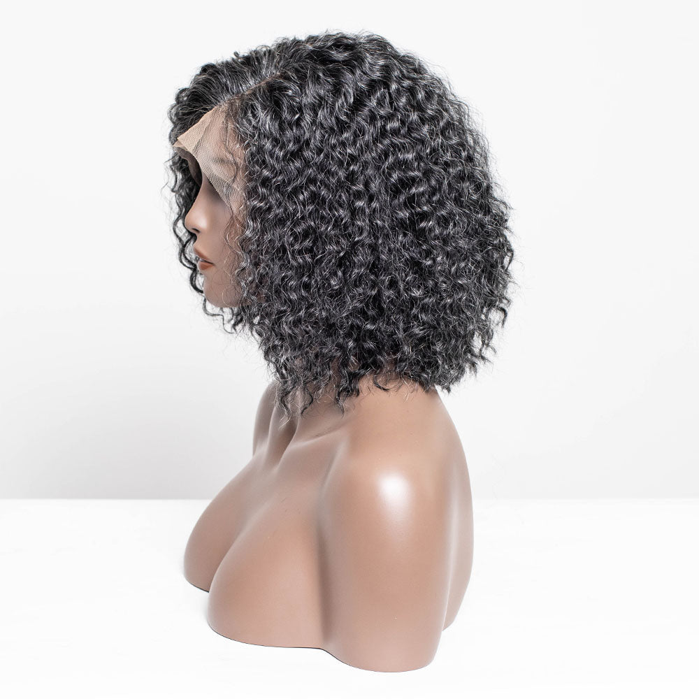 #34 Shoulder Length Grey Curly Human Hair Lace Front Wig™️-GLFW022S