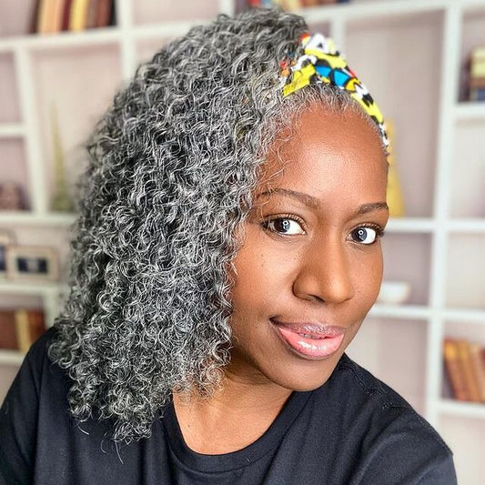 #44 Grey Curly Human Hair Headband Wig™️-GHBW004