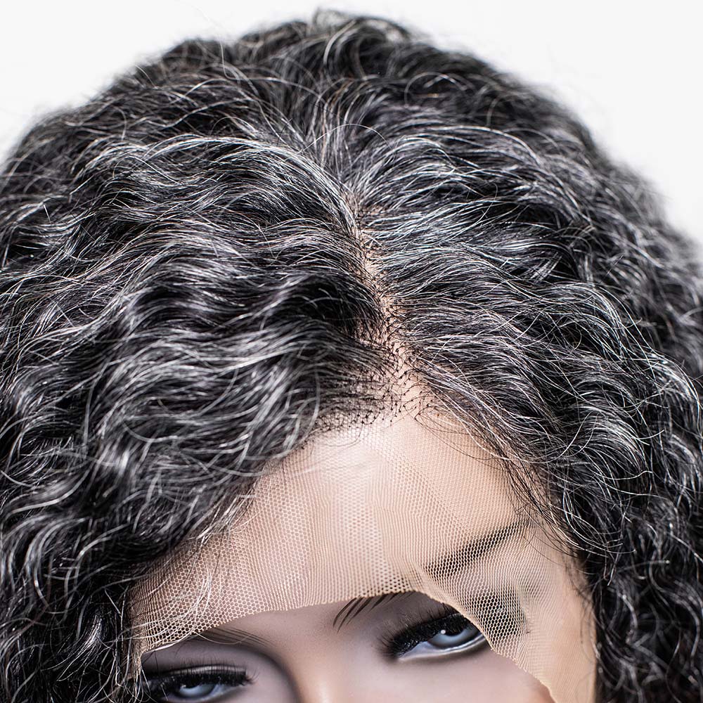 #34 Shoulder Length Grey Curly Human Hair Lace Front Wig™️-GLFW022S