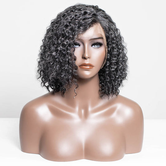 #34 Shoulder Length Grey Curly Human Hair Lace Front Wig™️-GLFW022S