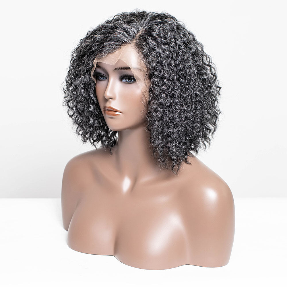 #34 Shoulder Length Grey Curly Human Hair Lace Front Wig™️-GLFW022S