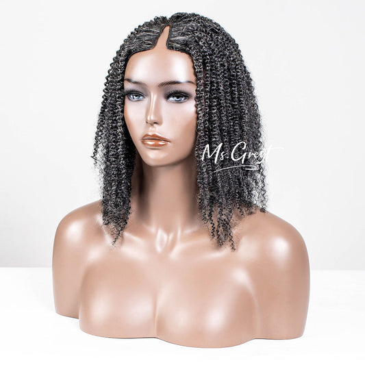 #34 Kinky Salt and Pepper Human Hair V-Part Wig™️-GVPW013