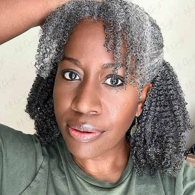 #44 Kinky Grey Human Hair V-Part Wig™️-GVPW003