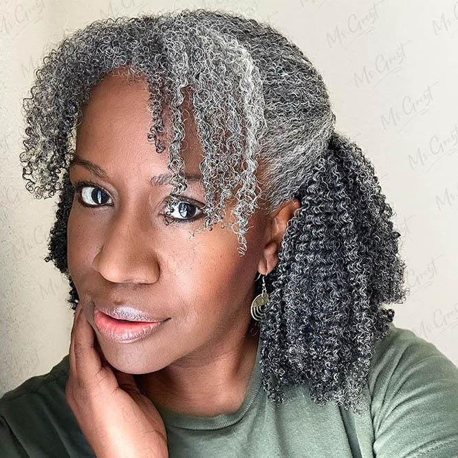 #44 Kinky Grey Human Hair V-Part Wig™️-GVPW003