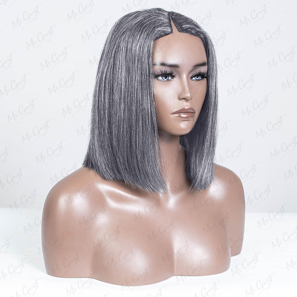 #51 Grey Yaki Human Hair BOB style V-Part Wig™️-GVPW0014S