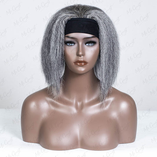 #51 Grey Kinky Blow Out Human Hair Headband Wig™️- GHBW012