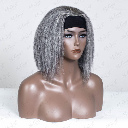 #51 Grey Kinky Blow Out Human Hair Headband Wig™️- GHBW012