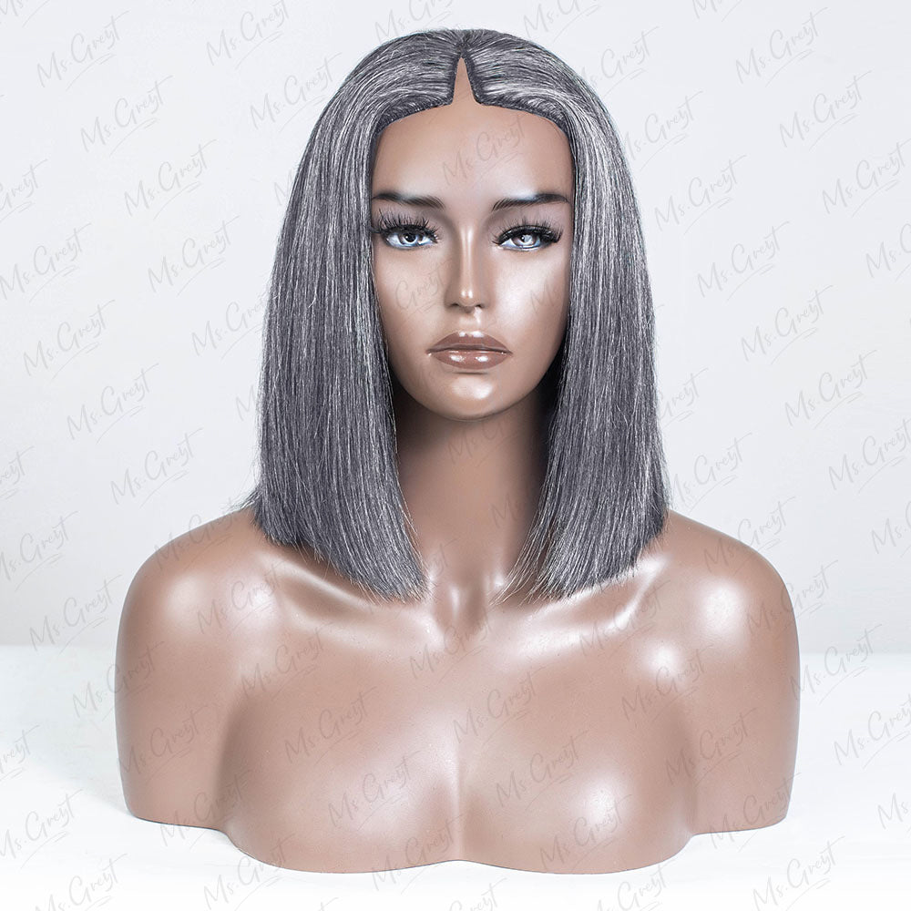 #51 Grey Yaki Human Hair BOB style V-Part Wig™️-GVPW0014S