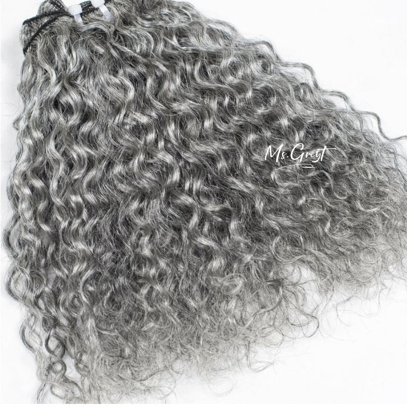 #60 Gray Burmese Curly Human Hair Clip Ins Hair Extensions™️-GCCI004