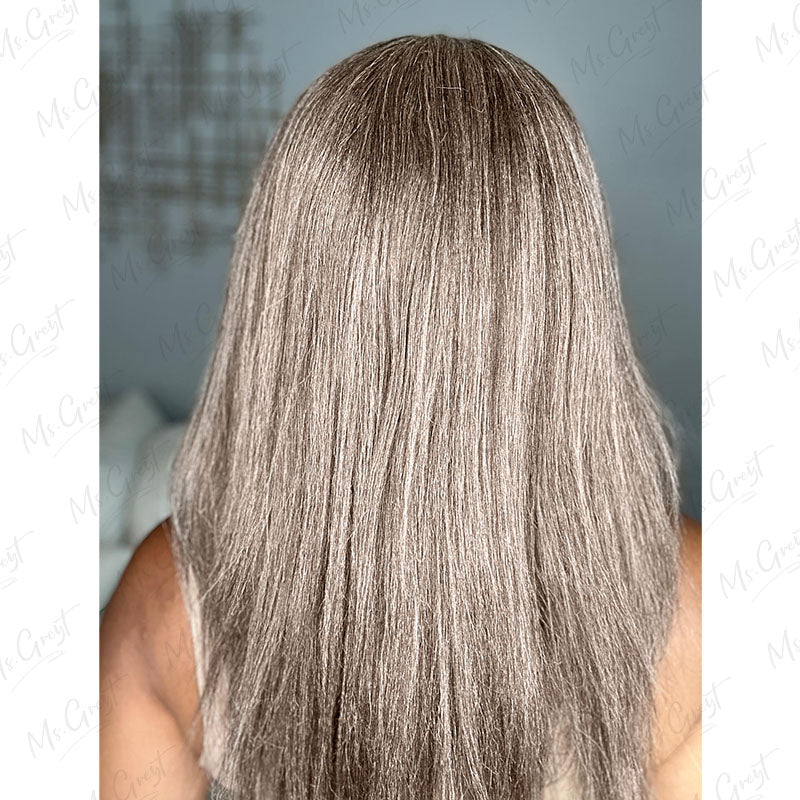 Brownish Grey Yaki Human Hair V-Part Wig™️-GVPW004