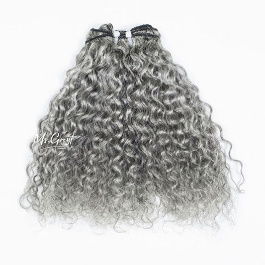 #60 Gray Burmese Curly Human Hair Clip Ins Hair Extensions™️-GCCI004