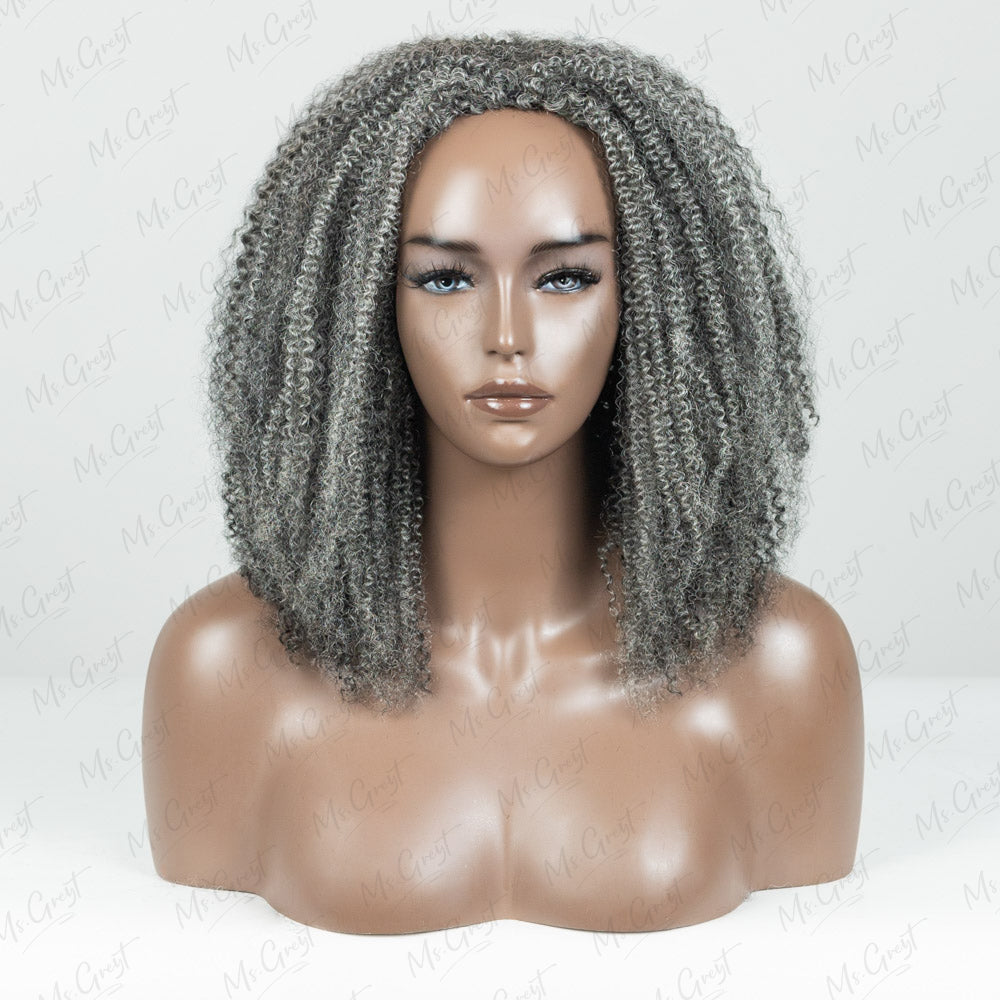 Grey Coily Human Hair 3 In 1 Half Wig GHAW02