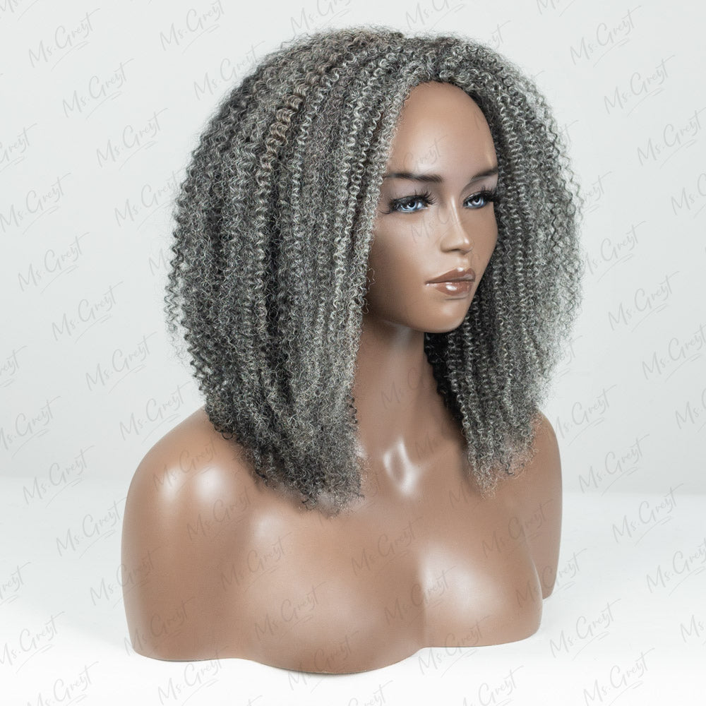 Grey Coily Human Hair 3 In 1 Half Wig™️-GHAW02